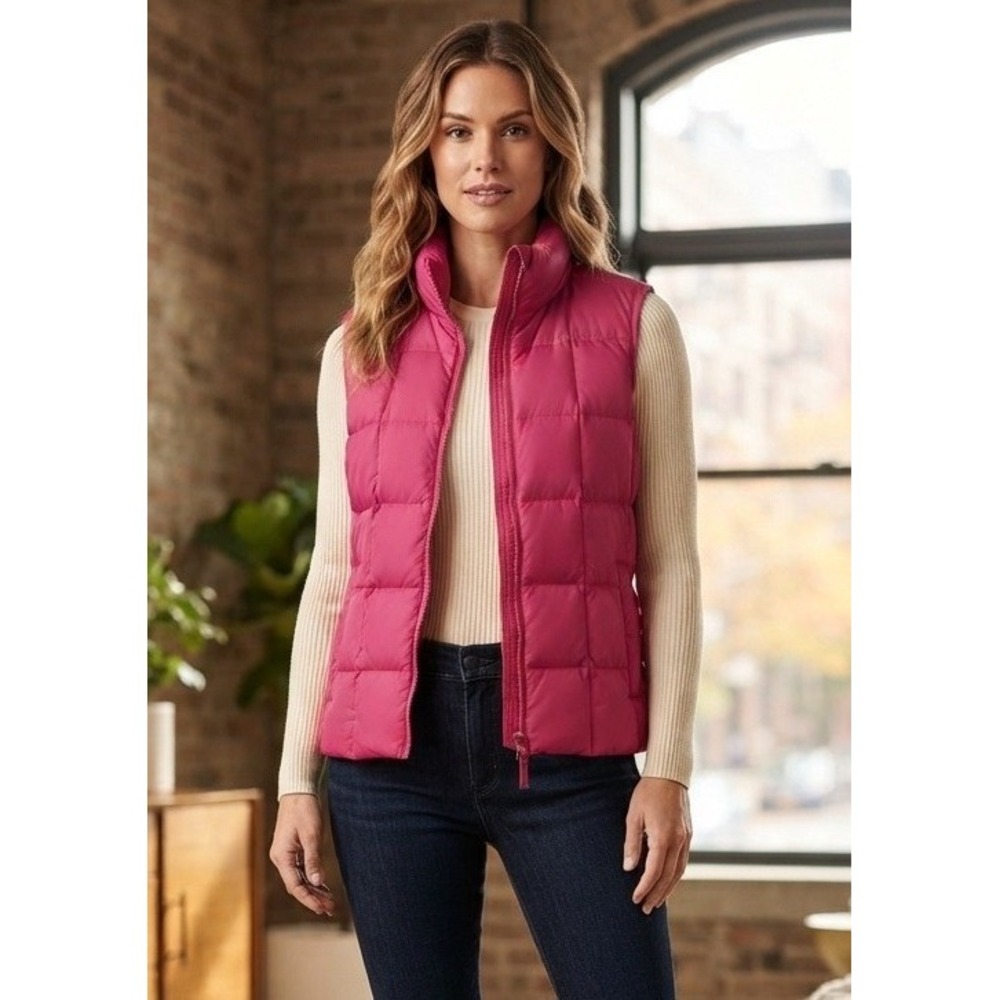 Lands' End Puffer Vest Down Quilted Women's XL 18 Pink Full Zip Hiking Outdoors